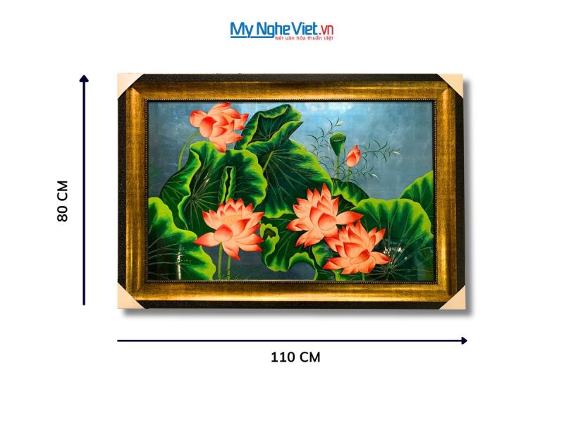 Tranh sơn mài hoa sen độc bản đắp nổi