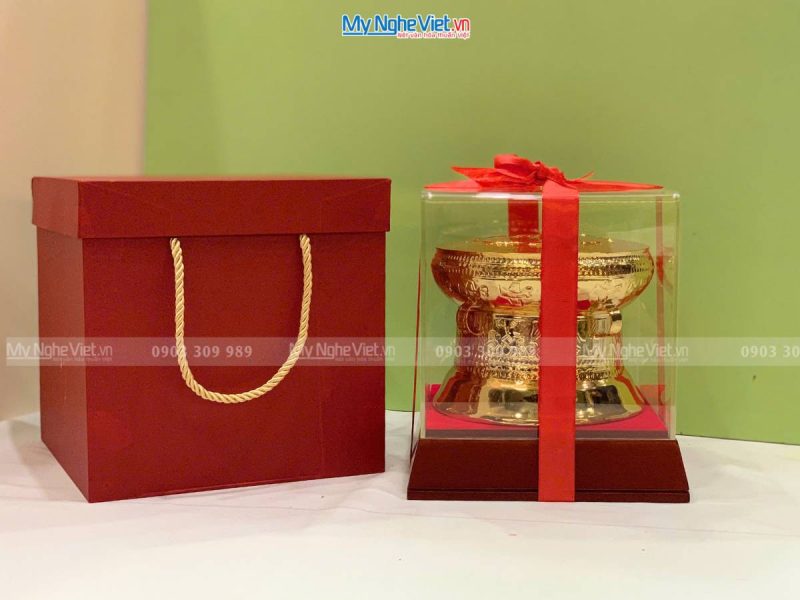 Trống đồng lưu niệm gò mạ vàng 24K