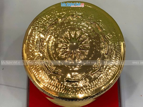 Trống đồng lưu niệm gò mạ vàng 24K