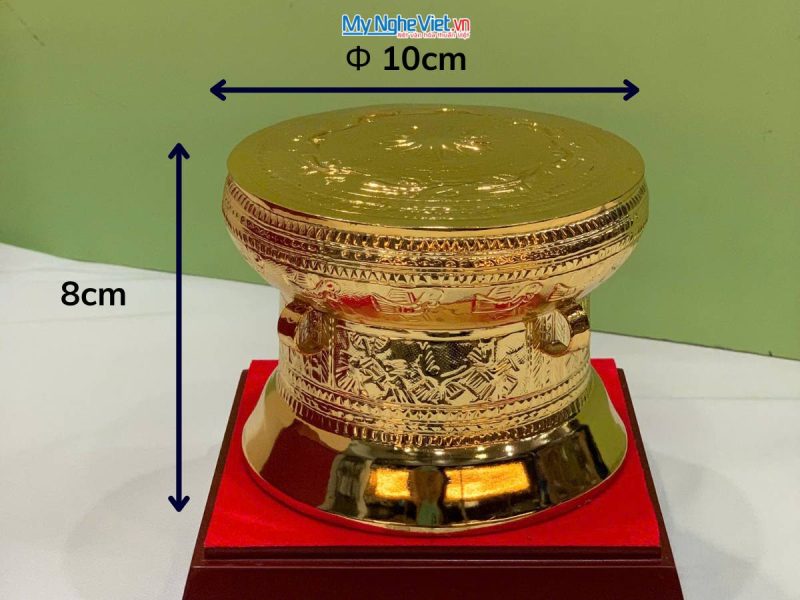 Trống đồng lưu niệm gò mạ vàng 24K