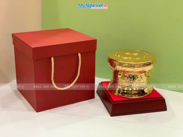 Trống đồng lưu niệm gò mạ vàng 24K