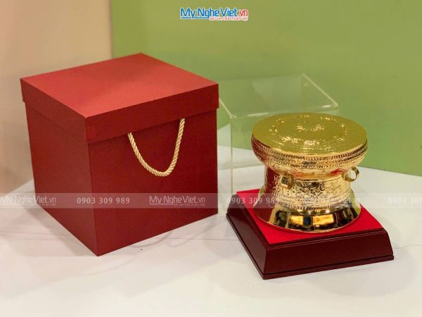 Trống đồng lưu niệm gò mạ vàng 24K