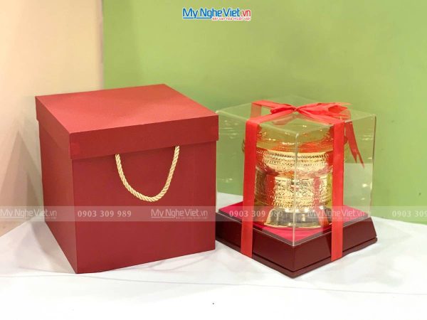 Trống đồng lưu niệm gò mạ vàng 24K