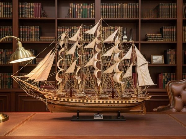 Mô hình thuyền buồm phong thủy France II gỗ tự nhiên