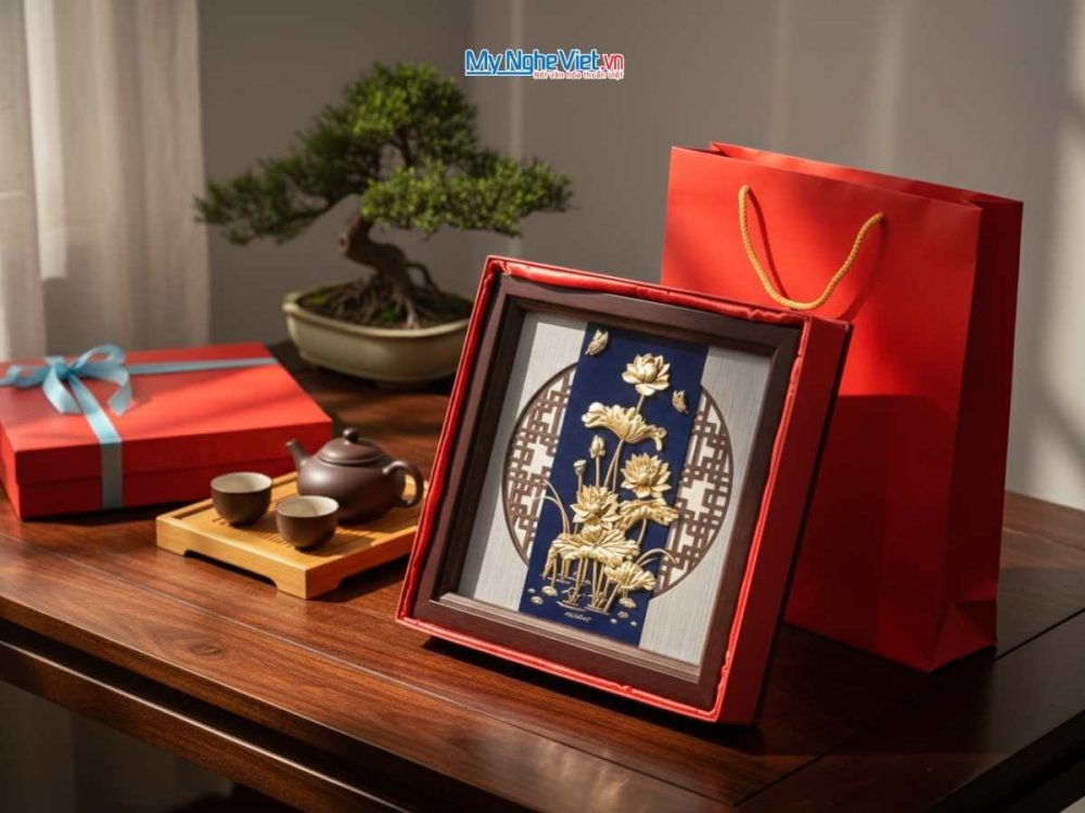 Tranh Đồng Dát Vàng Hoa Sen Mạ Vàng 24K TD33