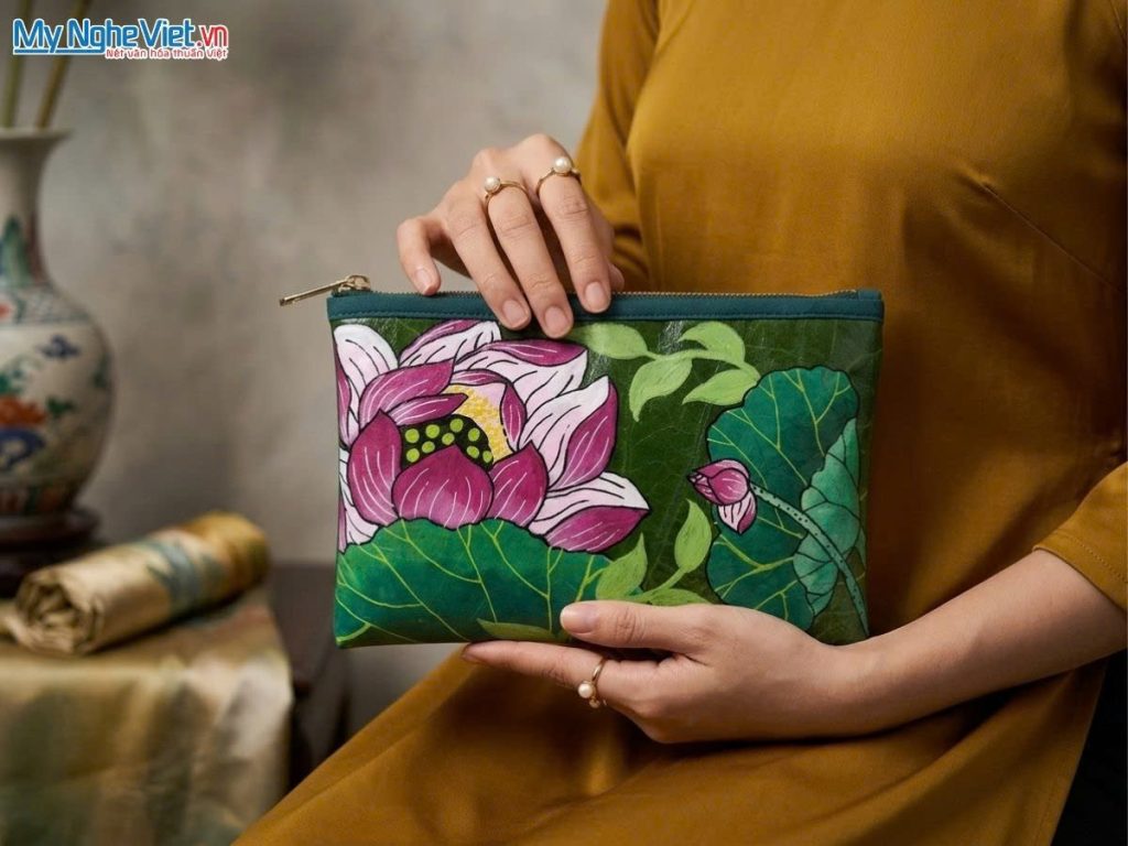 Túi sen vẽ tay thủ công - Túi từ lá sen