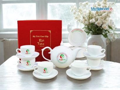 Bình trà gốm in logo