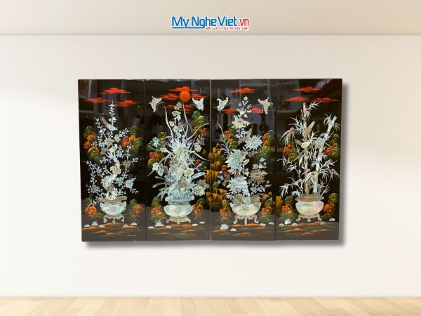 Bộ Tranh Sơn Mài Mai Lan Cúc Trúc Cẩn Chìm