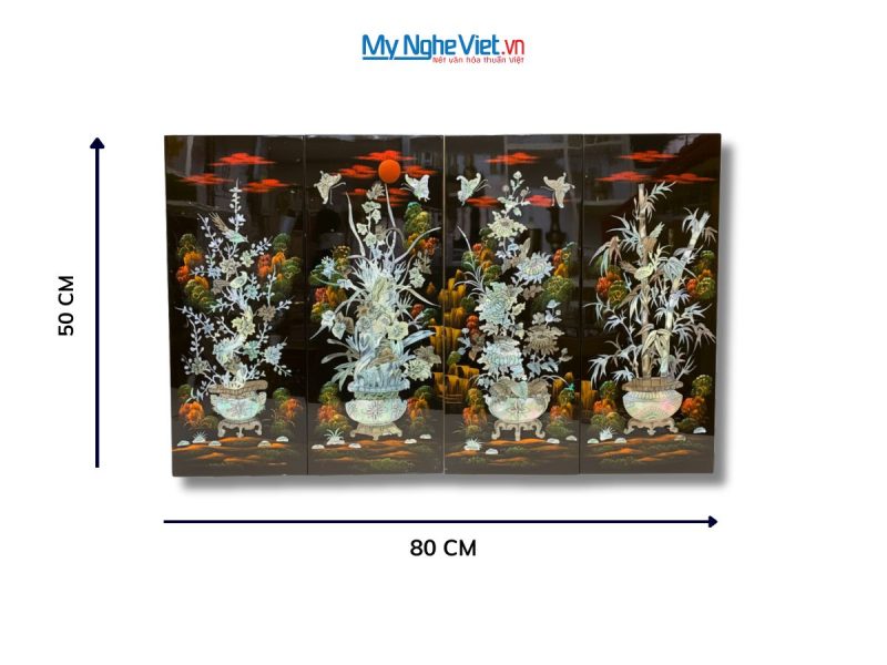 Bộ Tranh Sơn Mài Mai Lan Cúc Trúc Cẩn Chìm MNV-SMA250 - Ảnh 2