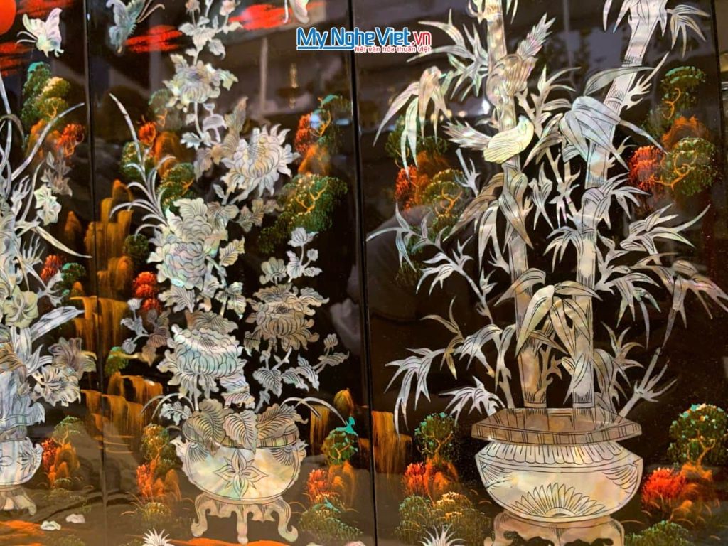 Bộ Tranh Sơn Mài Mai Lan Cúc Trúc Cẩn Chìm