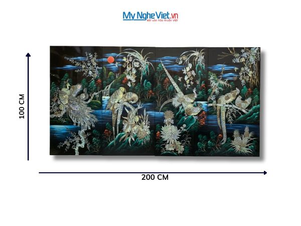 Tranh bộ sơn mài công gà chim két cẩn ốc