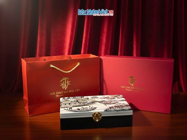 Quà Tặng Hộp Sơn Mài Đồng Quê Trắng Đen