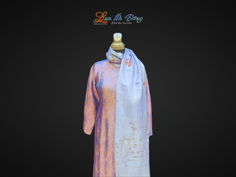 Khăn lụa tơ tằm vẽ tay chợ Bến Thành xanh dương