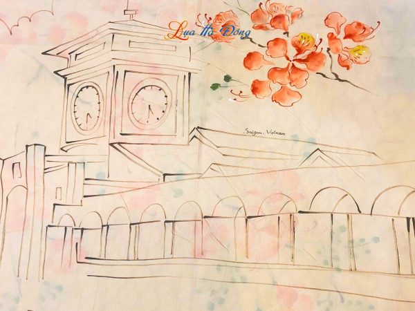 Khăn lụa tơ tằm vẽ tay chợ Bến Thành