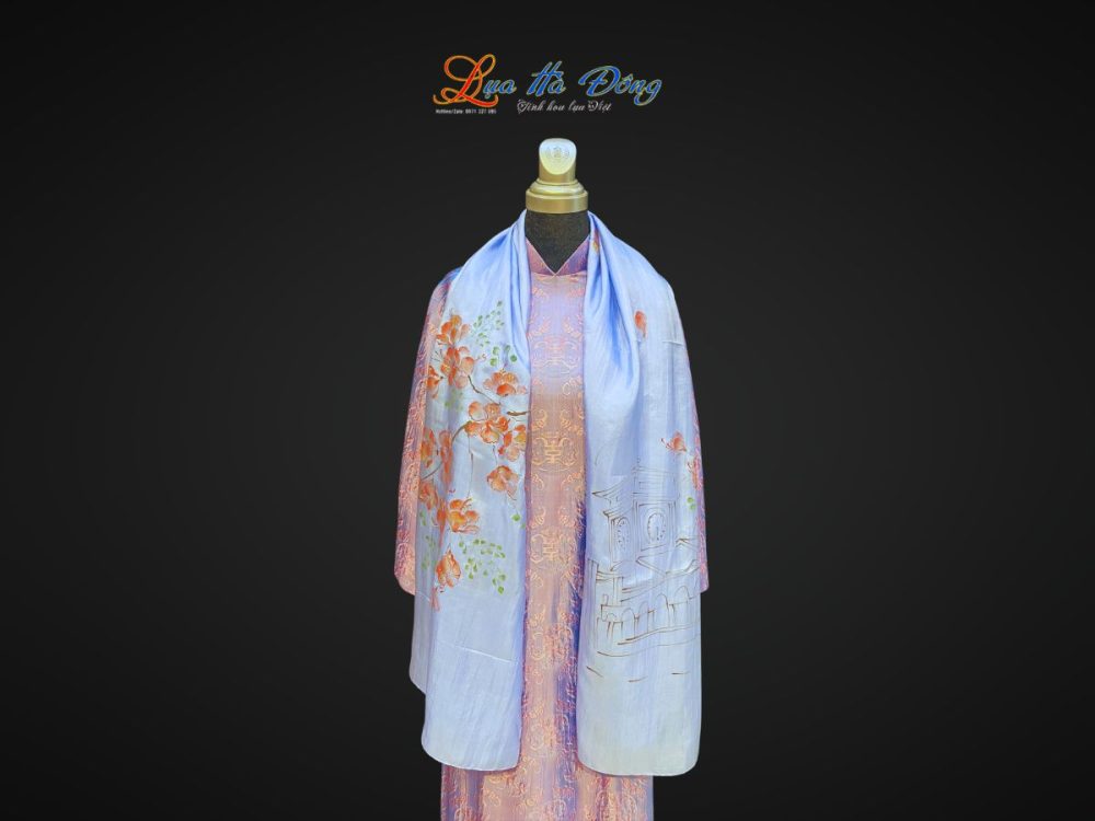 Khăn lụa tơ tằm vẽ tay chợ Bến Thành xanh dương