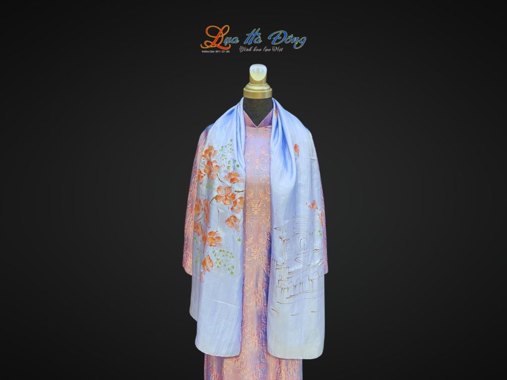 Khăn lụa tơ tằm vẽ tay chợ Bến Thành xanh dương
