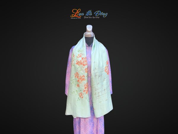 Khăn lụa tơ tằm vẽ tay chợ Bến Thành xanh lá