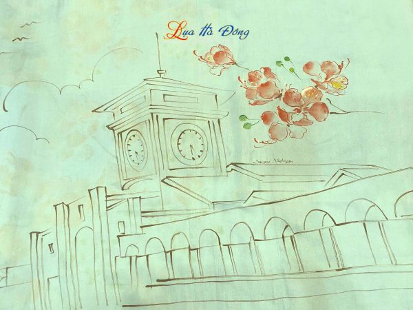 Khăn lụa tơ tằm vẽ tay chợ Bến Thành xanh lá