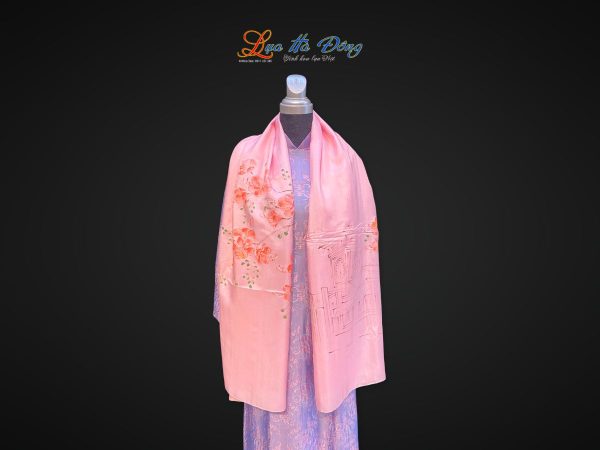 Khăn lụa tơ tằm vẽ tay chợ Bến Thành hồng