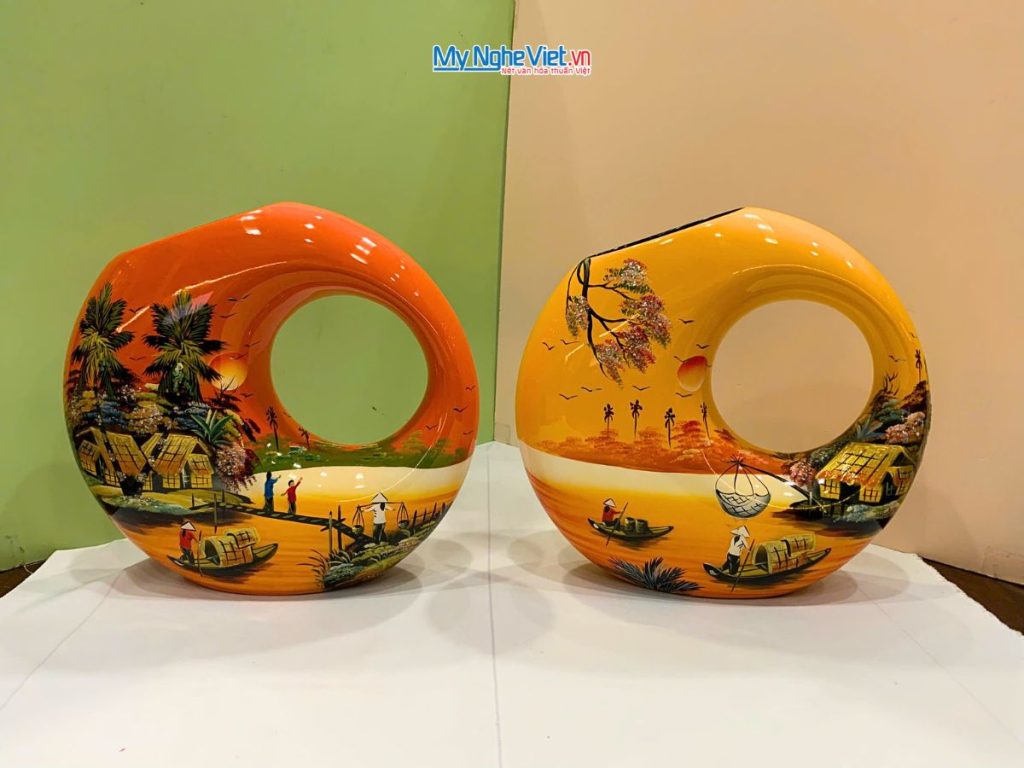 Lọ Hoa Sơn Mài Kết Thân Vẽ Cảnh Đồng Quê Lớn