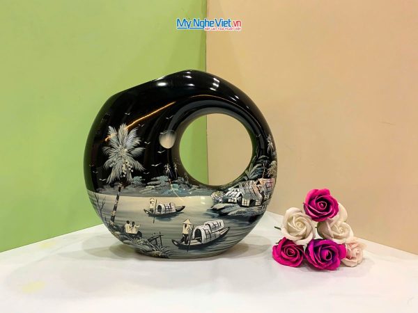 Lọ Hoa Sơn Mài Kết Thân Vẽ Cảnh Đồng Quê Lớn