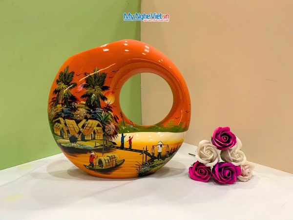 Lọ Hoa Sơn Mài Kết Thân Vẽ Cảnh Đồng Quê Lớn