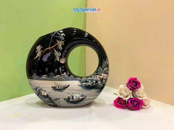 Lọ Hoa Sơn Mài Kết Thân Vẽ Cảnh Đồng Quê Lớn