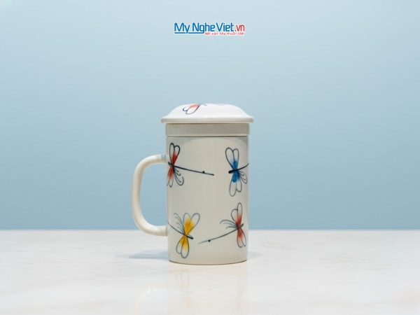Ly lọc trà vẽ chuồn kim xanh đỏ