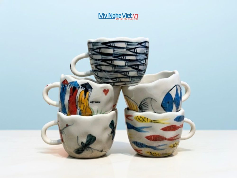 Ly sứ miệng lượn to vẽ hình cô gái nhiều mẫu