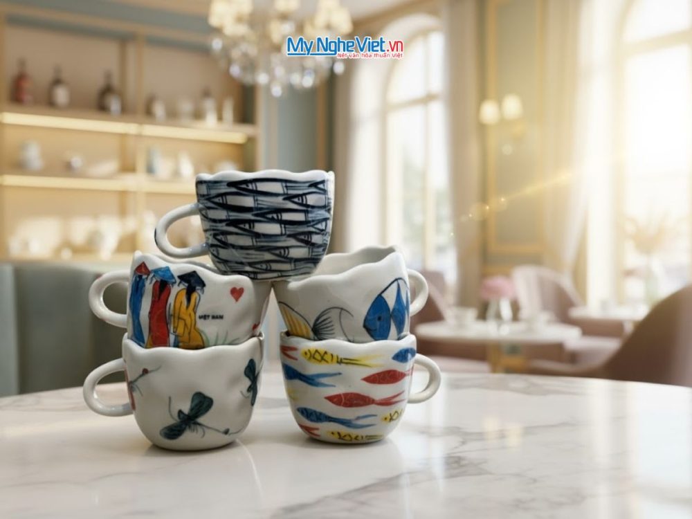 Ly sứ miệng lượn to vẽ hình cô gái nhiều mẫu