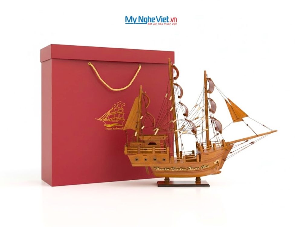 Mô Hình Thuyền Gỗ Thái Lan Gỗ Hương Và Hộp Ép Kim Cao Cấp