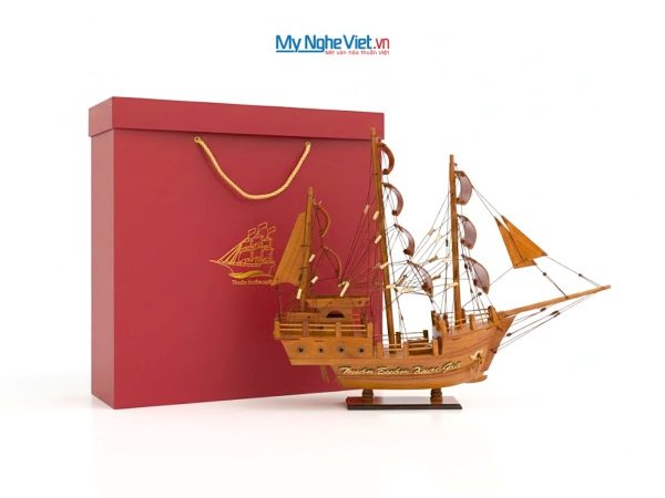 Mô Hình Thuyền Gỗ Thái Lan Gỗ Hương Và Hộp Ép Kim Cao Cấp