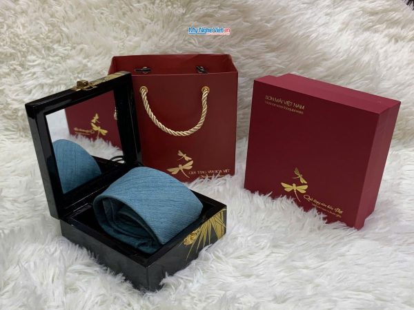 Quà Tặng Hộp Sơn Mài Lá Trúc & Cà Vạt Lụa Đũi Cao Cấp