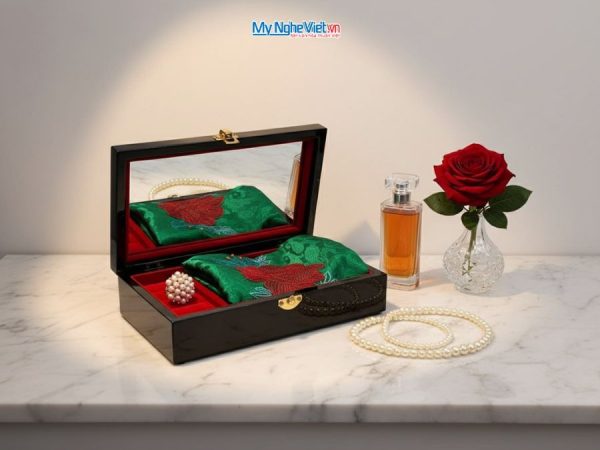 Quà tặng hộp trang sức và khăn lụa thêu tay cao cấp