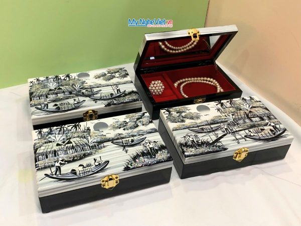 Quà Tặng Hộp Sơn Mài Đồng Quê Trắng Đen