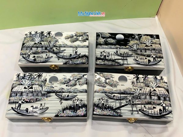 Quà Tặng Hộp Sơn Mài Đồng Quê Trắng Đen