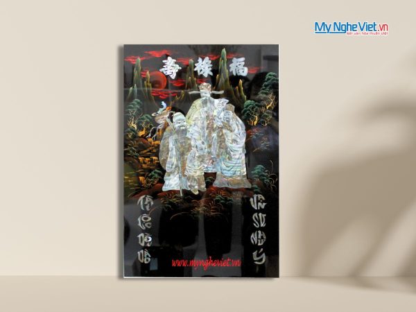 Tranh lịch Phúc - Lộc - Thọ cẩn chìm xà cừ MNV-LSM02