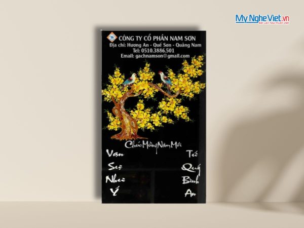 Tranh lịch sơn mài vẽ hoa mai đắp nổi