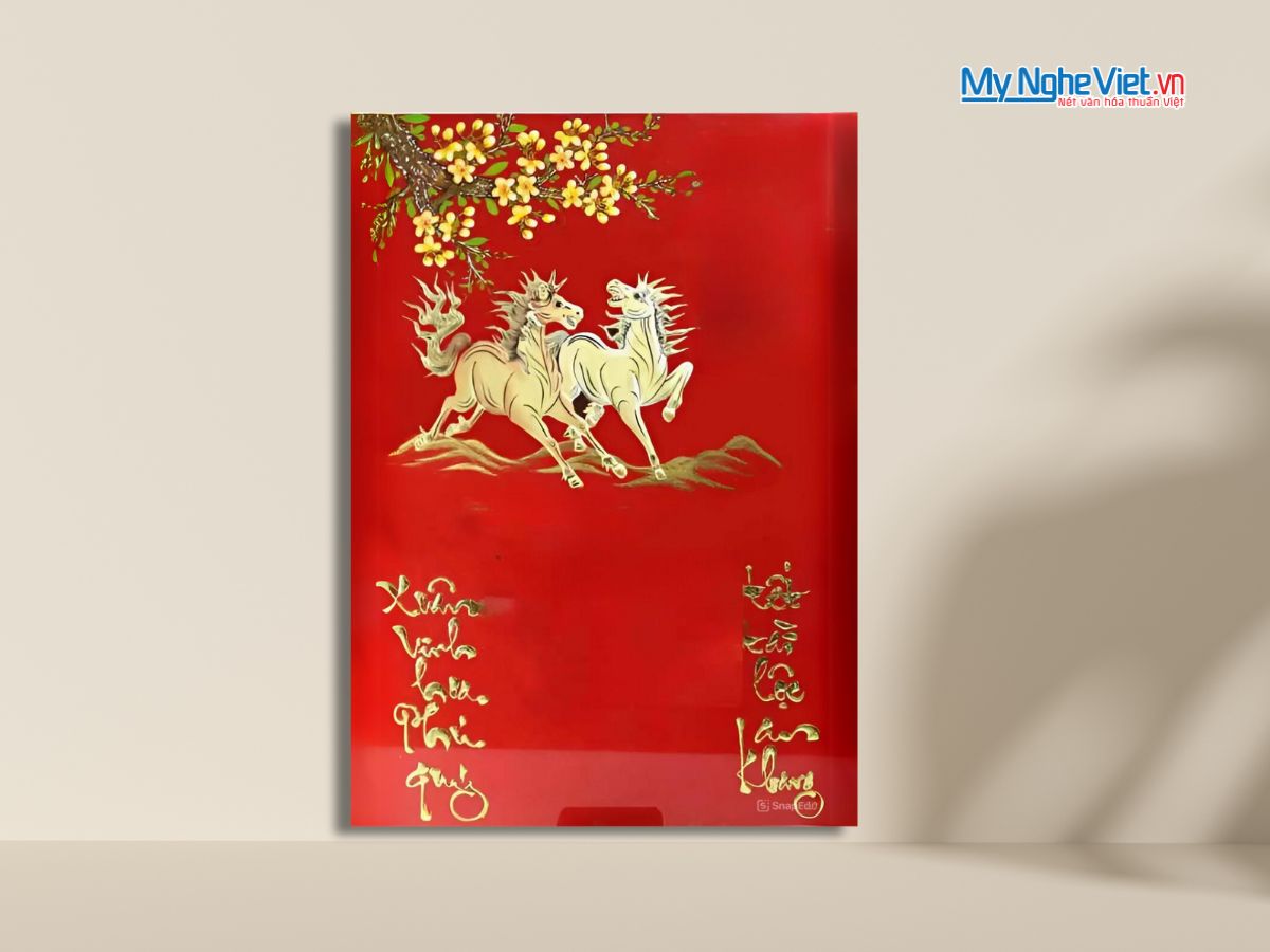 Tranh lịch Sơn Mài Mã Đáo Thành Công Nền Đỏ