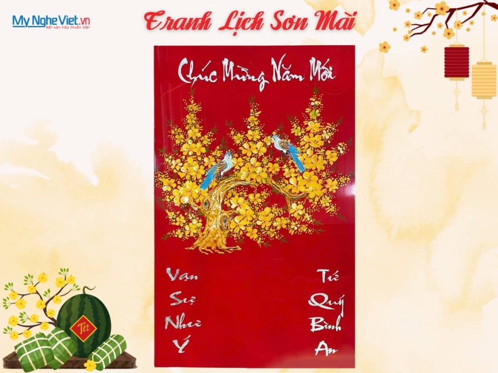 Tranh lịch sơn mài vẽ hoa mai