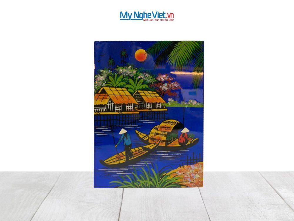 Tranh Sơn Mài Đồng Quê Dát Vàng Nền Xanh Dương Nhiều Mẫu