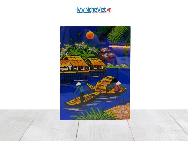 Tranh Sơn Mài Đồng Quê Dát Vàng Nền Xanh Dương Nhiều Mẫu