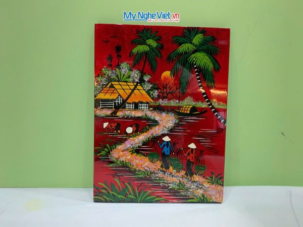 Tranh Sơn Mài Đồng Quê Dát Vàng Nền Đỏ Nhiều Mẫu