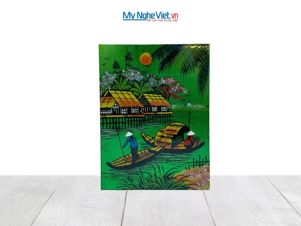 Tranh Sơn Mài Đồng Quê Dát Vàng Nền Xanh Lá Nhiều Mẫu