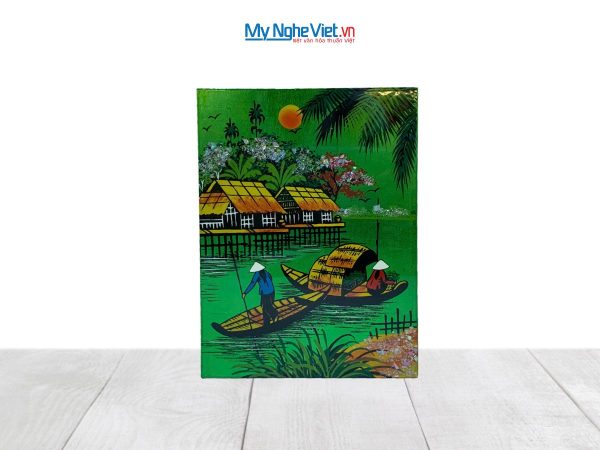 Tranh Sơn Mài Đồng Quê Dát Vàng Nền Xanh Lá Nhiều Mẫu