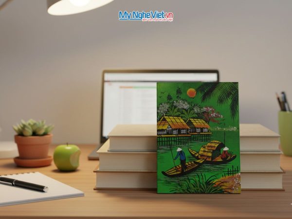 Tranh Sơn Mài Đồng Quê Dát Vàng Nền Xanh Lá Nhiều Mẫu