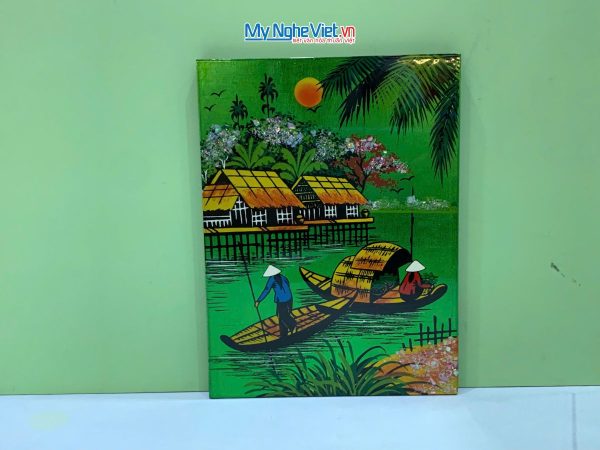 Tranh Sơn Mài Đồng Quê Dát Vàng Nền Xanh Lá Nhiều Mẫu