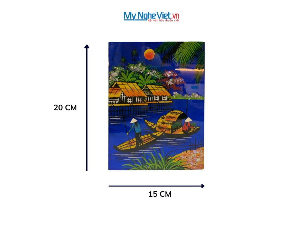 Tranh Sơn Mài Đồng Quê Dát Vàng Nền Xanh Dương Nhiều Mẫu