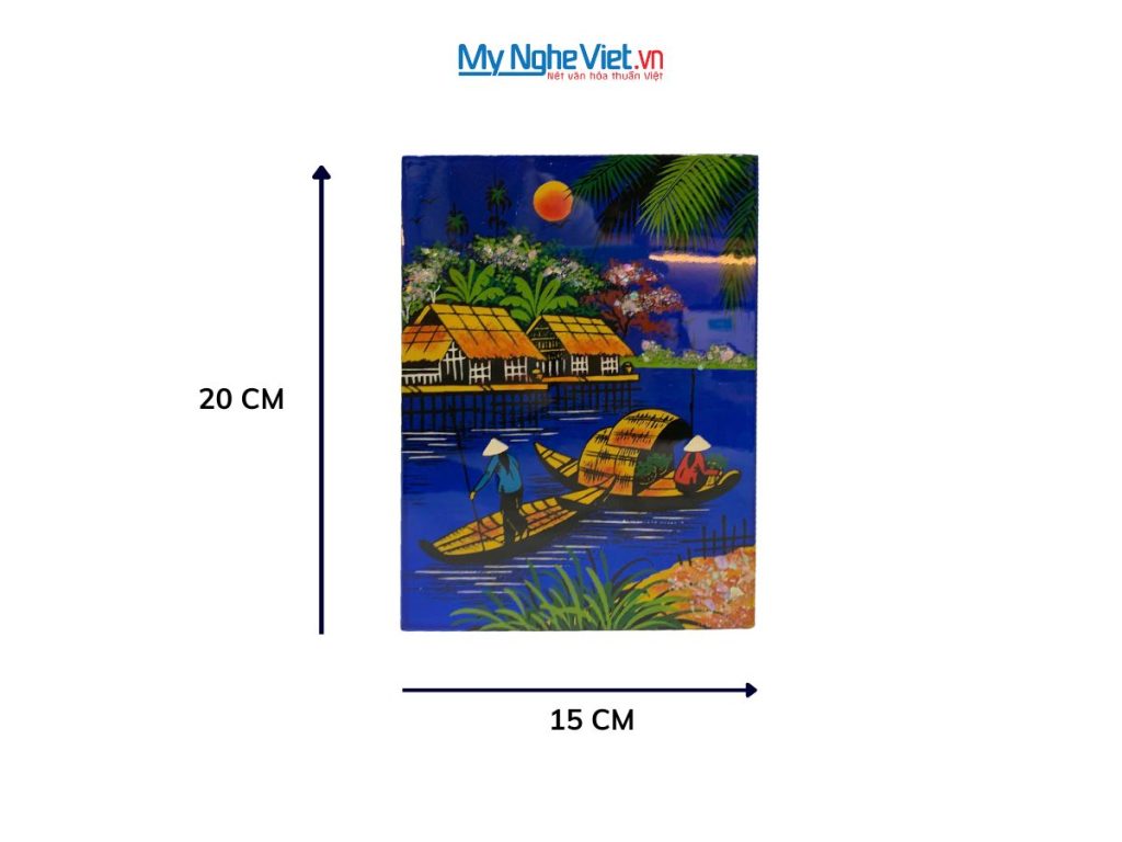 Tranh Sơn Mài Đồng Quê Dát Vàng Nền Xanh Dương Nhiều Mẫu