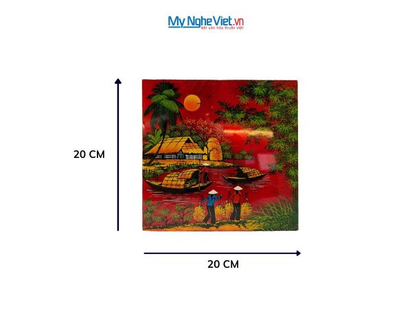 Tranh Sơn Mài Đồng Quê Dát Vàng Nền Đỏ Nhiều Mẫu TSM223-3